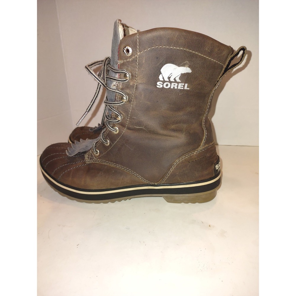 Sorel Tivioli 18 Brown Leather Plaid Waterproof Duck Boots NL1774-005 Womens 9 - Picture 2 of 8